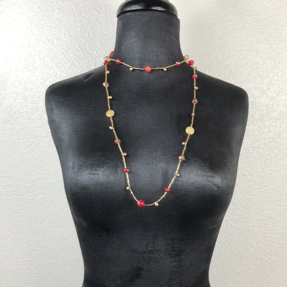 Long Necklace Glass And Seed Bead Magnetic Closure Fairy Boho - Picture 6 of 15